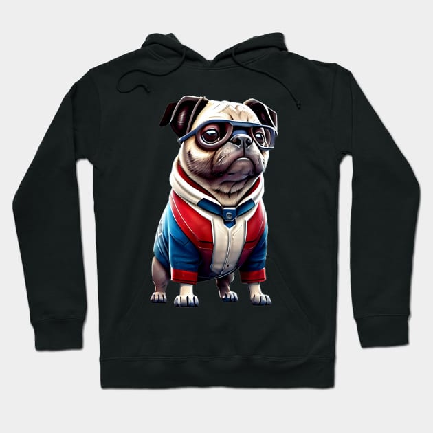 Cute Pug in Time Travel Suit - Adorable Pug in Quantum Real-Time Travel Costume Hoodie by fur-niche